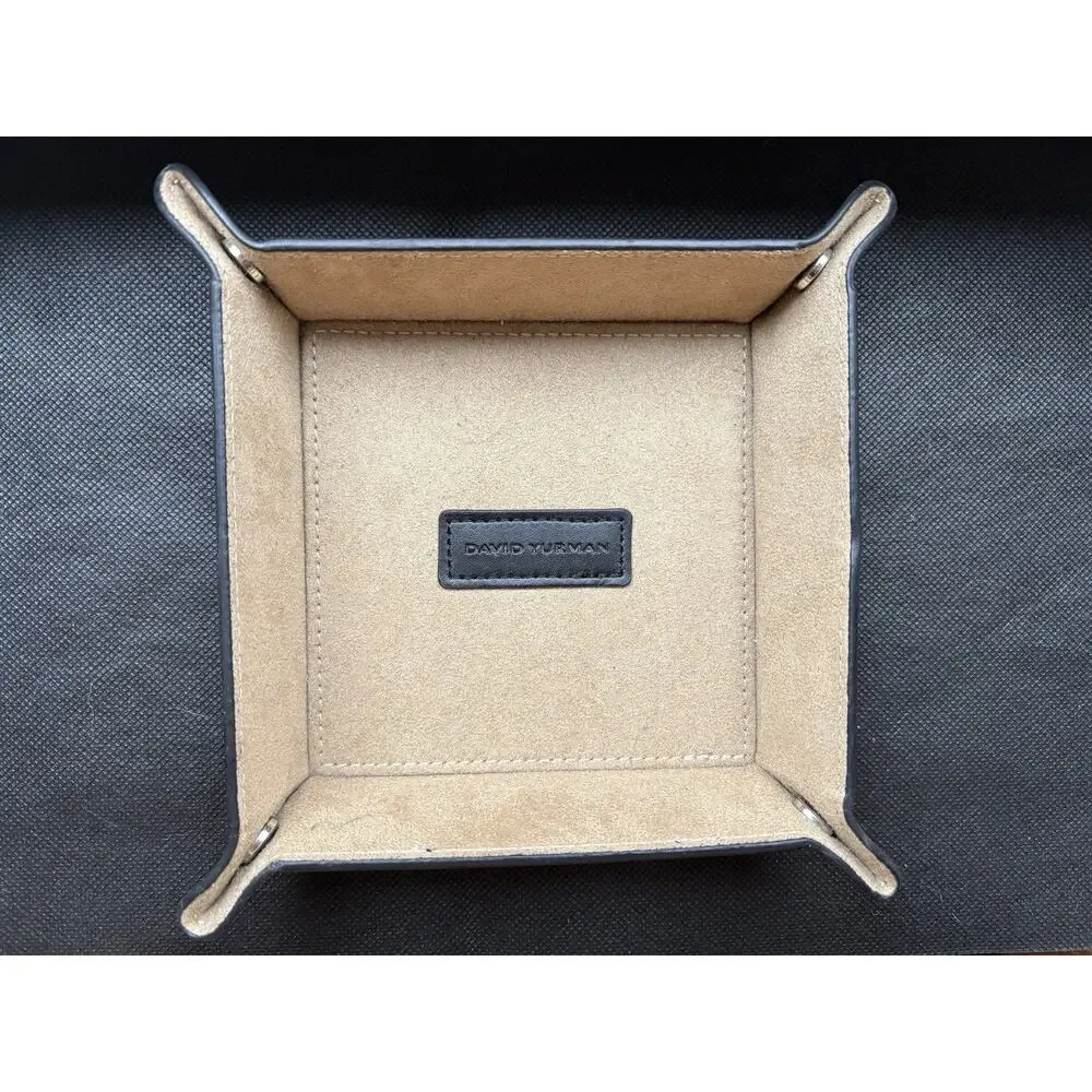 Vintage David Yurman Black Leather Jewelry Valet Tray Black Tan Suede RARE